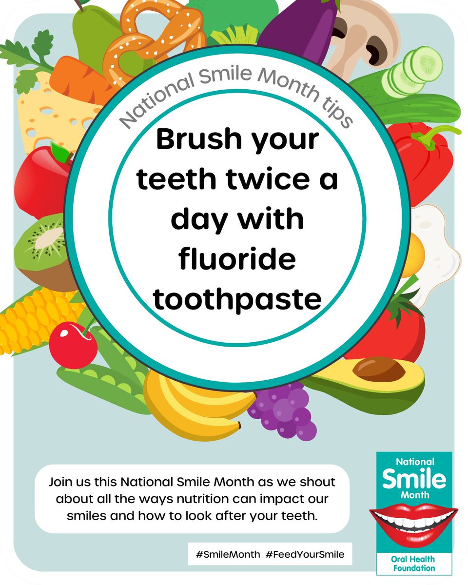 Brush your teeth last thing at night &amp; at one other time during the day with a fluoride toothpaste. After brushing, you should spit out the toothpaste but not rinse your mouth. This allows the fluoride to have a beneficial effect on the teeth. #smilemonth