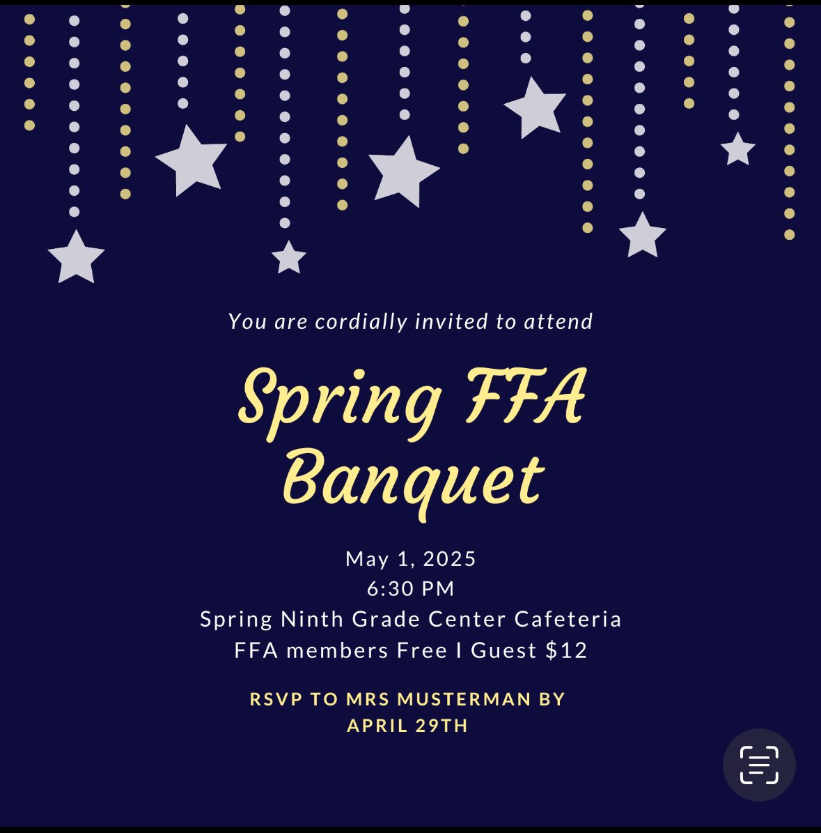 RSVP to Mrs Musterman by Monday, April 28th!