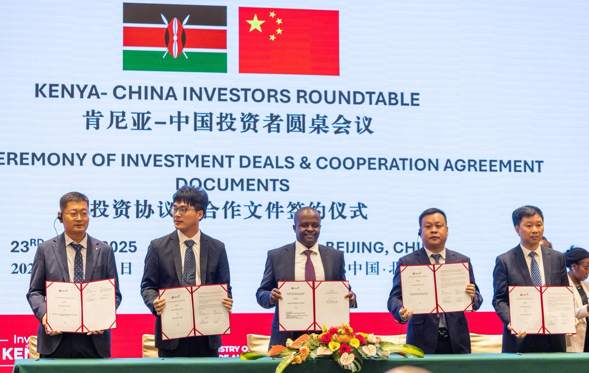 At the Kenya-China Investor Roundtable in Beijing, we witnessed the signing of 7 major deals with Chinese firms investing in Kenya.

From steel &amp; transport to agriculture &amp; hospitality — these investments will create thousands of jobs for our youth.