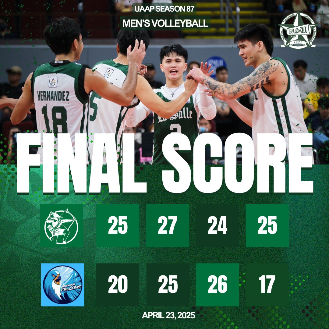 DROPPED A SET, RAISED THE BAR!

The DLSU Green Spikers come out on top with a 3-1 win over Adamson’s Men’s Volleyball Team. Solid performance all around!

Photo Credits: DLSU Sports - Mark Bulaong

#AnimoLaSalle
#DLSULadySpikers
#DLSUAnimoSquad
#ASDigitalCheerleade