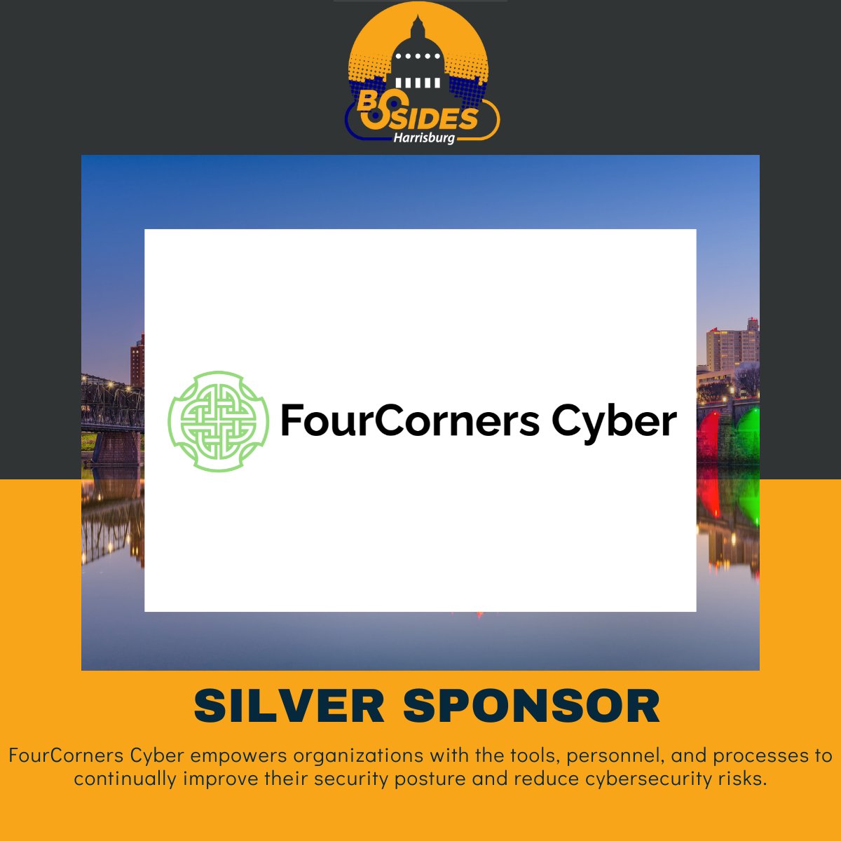 We're excited to announce FourCorners Cyber as a Silver Sponsor for BSides Harrisburg 2025!

Join us, April 25 2025, for cutting-edge talks, hands-on villages, and lots of networking opportunities: eventzilla.net/e/bsides-harri…