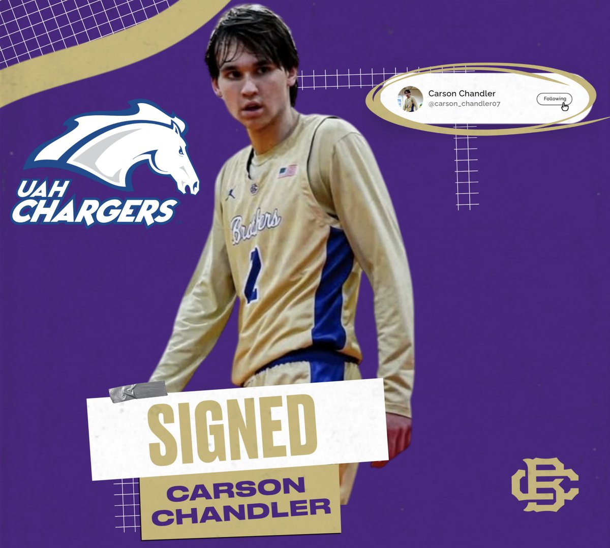 CBHSbasketball's tweet image. Congratulations to senior, Carson Chandler, who signed today to continue his career at the University of Alabama-Huntsville! #BrothersForLife
