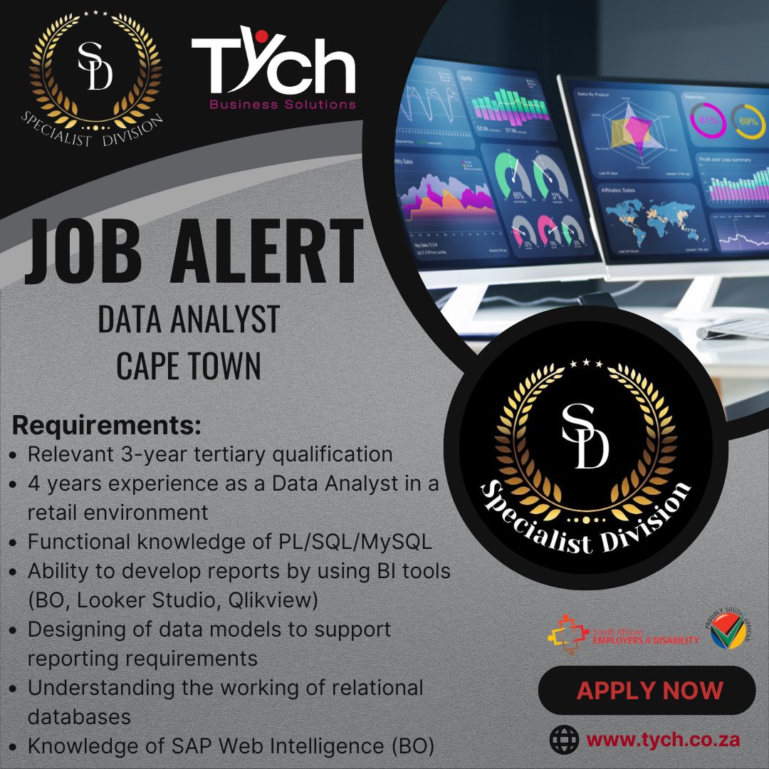 TychTeam's tweet photo. 📊 We're Hiring: Data Analyst – Cape Town

🔍 Apply now at https://t.co/yrK6NNfekZ
#DataAnalyst #CapeTownJobs #AnalyticsCareers #TYCHSpecialistDivision #WeAreHiring #JoinOurTeam https://t.co/VE1yxkuCjN