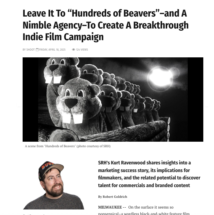 srhagency's tweet photo. SHOOT has a fantastic interview with SRH partners Matt Sabljak and Kurt Ravenwood about our recent (and ongoing) success with Hundreds of Beavers. Check it out! 

Read more: https://t.co/HjQxoS1eFN https://t.co/AQ6t83FKYd