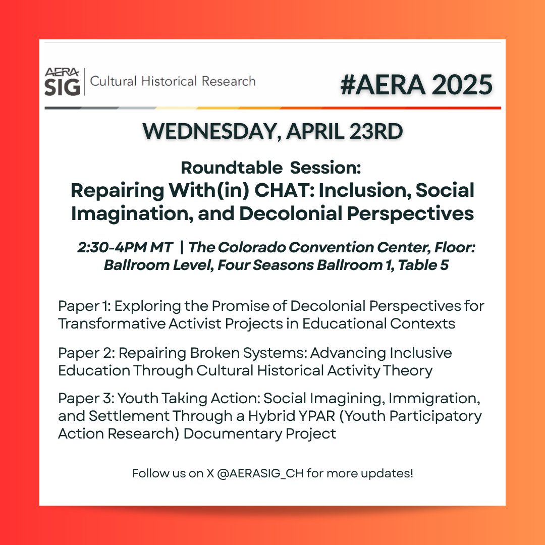 Are you ready for Day 2 of #AERA2025? Be sure to add this timely and important roundtable to your schedule of sessions to check out today!