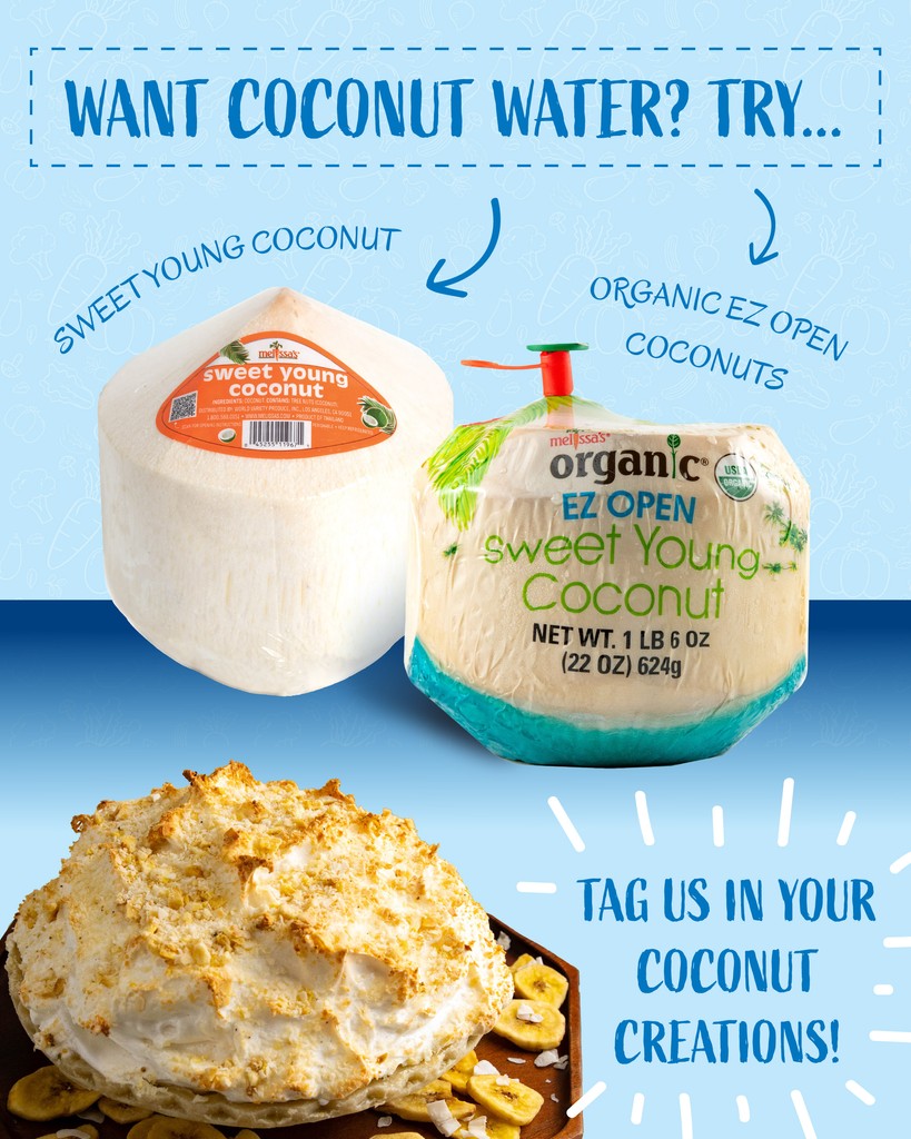 MelissasProduce's tweet photo. 🌴✨ Feeling tropical? This week, we're diving into the delicious world of organic coconuts! 🥥
What's your favorite way to enjoy coconuts? 🧐
#ProducePickOfTheWeek https://t.co/IJpgLyJEEM