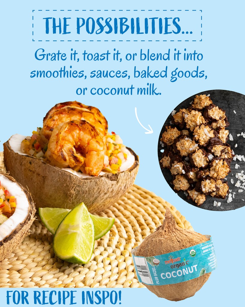 MelissasProduce's tweet photo. 🌴✨ Feeling tropical? This week, we're diving into the delicious world of organic coconuts! 🥥
What's your favorite way to enjoy coconuts? 🧐
#ProducePickOfTheWeek https://t.co/IJpgLyJEEM