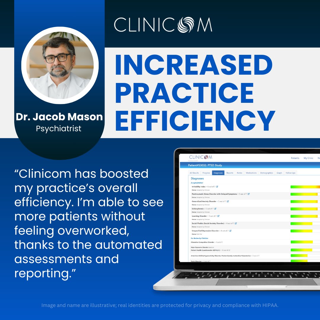 Dr. Mason increases his practice's efficiency with Clinicom's automated assessments. Learn More at clinicom.com

#PracticeEfficiency #Clinicom