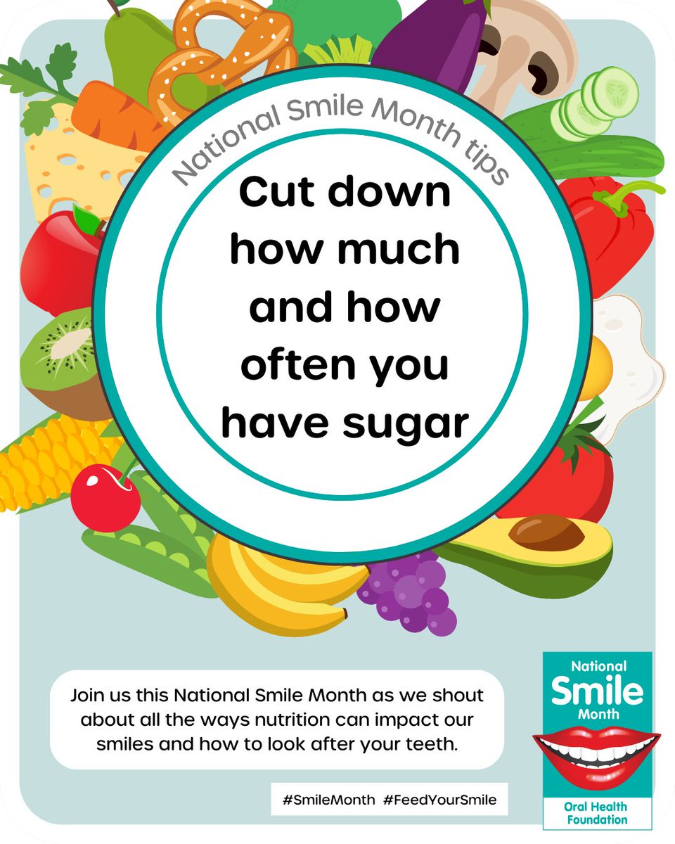 Cut down on sugary foods &amp; drinks.  Try to keep sugary snacks &amp; drinks to mealtimes, in between meals go for a sugar free snack &amp; drink plain milk or water.  This will reduce the amount of acid attacks your teeth have throughout the day, helping prevent tooth decay.

#smilemonth