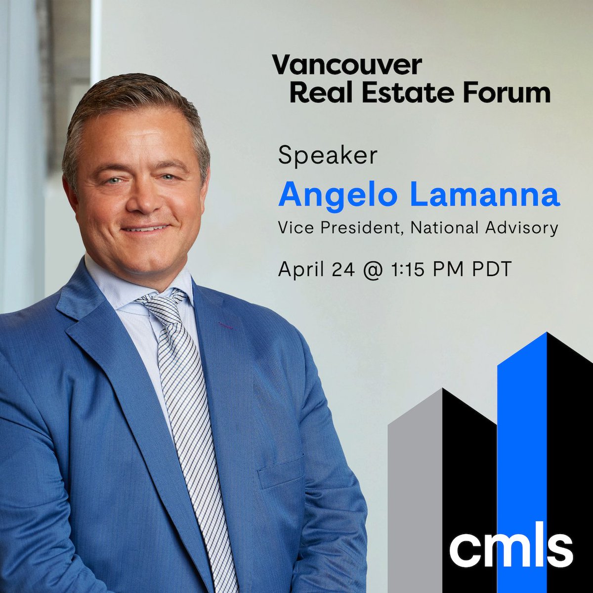 CMLS is pleased to announce that Angelo Lamanna, Vice President, National Advisory, will be speaking at the 2025 Vancouver Real Estate Forum. This panel will examine the rise of alternative asset investments. Be sure to catch Angelo then!

#CMLS #realestate #CRE #VREF