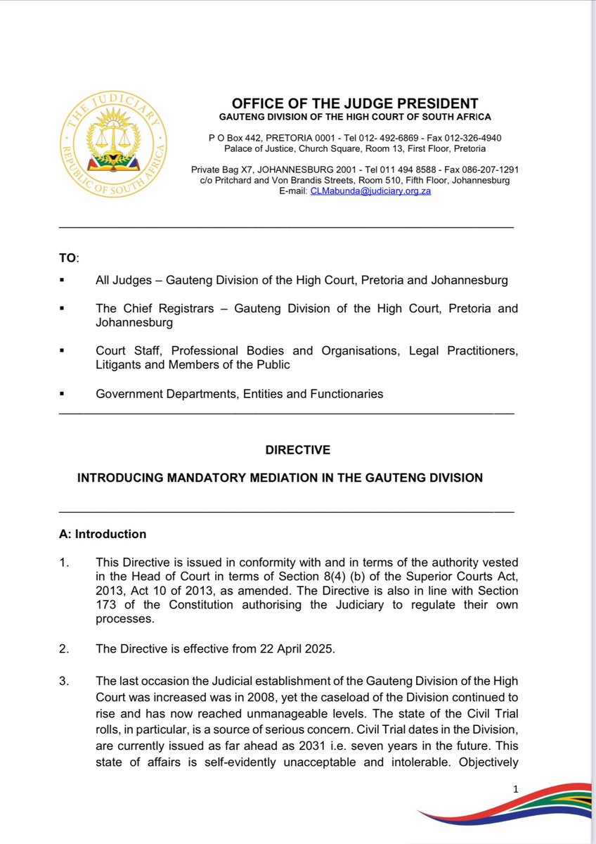Legal_corner_'s tweet image. 📍 DIRECTIVE INTRODUCING MANDATORY MEDIATION IN THE GAUTENG DIVISION