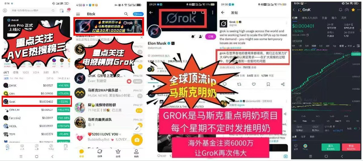 #GroK
重点关注AVE热搜3，通过交易量上升，电报横屏已开启
Shape the future of AI on BNB Chain.
币安链特别版新内容，以人工智能为主题
grok持续新高
电报<a href="/BSCGroK/">BscGrok</a>
<a href="/ElonMusk/">Elon Musk</a>
<a href="/Grok/">Grok</a>
<a href="/cz_binance/">CZ 🔶 BNB</a>
<a href="/heyibinance/">Yi He</a>
AVE头像已收录
0xccbdd85cb9867bd8350d44dcf4022f921b800000