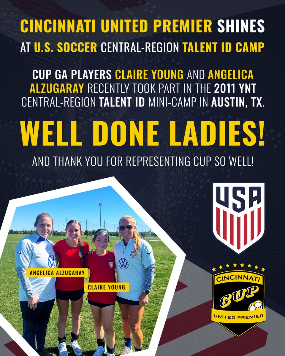 CUP Shines at U.S. Soccer Central Region Talent ID Mini-Camp

CUP GA players Claire Young and Angelica Alzugaray recently took part in the 2011 YNT Central Region Talent ID Mini-Camp in Austin, TX.

Well done, ladies — and thank you for representing CUP so well!