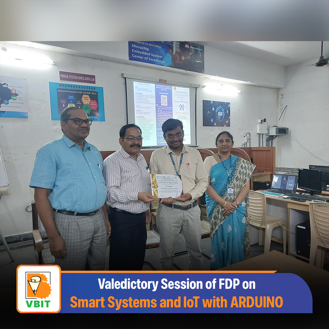 VBITHYD's tweet image. Valedictory Session of FDP (Hybrid) on Smart Systems and IoT with ARDUINO.

#VBIT #FDP2025 #SmartSystems #IoTWithArduino #IITBombay #SpokenTutorial #EEEDept #InnovationInTech #EngineeringExcellence #KnowledgeExchange
