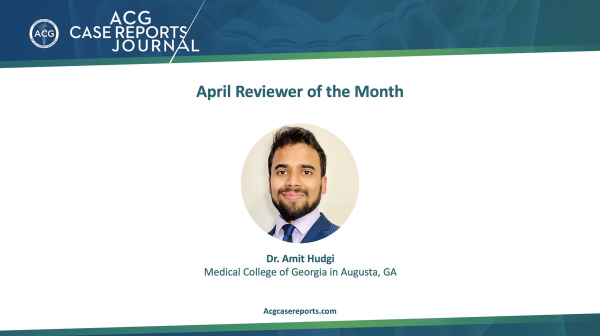 ACGCRJ (@acgcrj) on Twitter photo April Reviewer of the Month:
Dr. Amit Hudgi
Dr. Hudgi is recognized for submitting a high volume of reviews and earning a high reviewer rating from the #ACGCRJ editorial board.
Thank you, Dr. Hudgi!
<a href="/NadeemYousafMD/">Nadeem Yousaf</a> <a href="/PrateekHarne1/">Prateek Harne MBBS, MD</a> <a href="/AmCollegeGastro/">ACG</a> #GITwitter #MedTwitter April Reviewer of the Month:
Dr. Amit Hudgi
Dr. Hudgi is recognized for submitting a high volume of reviews and earning a high reviewer rating from the #ACGCRJ editorial board.
Thank you, Dr. Hudgi!
<a href="/NadeemYousafMD/">Nadeem Yousaf</a> <a href="/PrateekHarne1/">Prateek Harne MBBS, MD</a> <a href="/AmCollegeGastro/">ACG</a> #GITwitter #MedTwitter