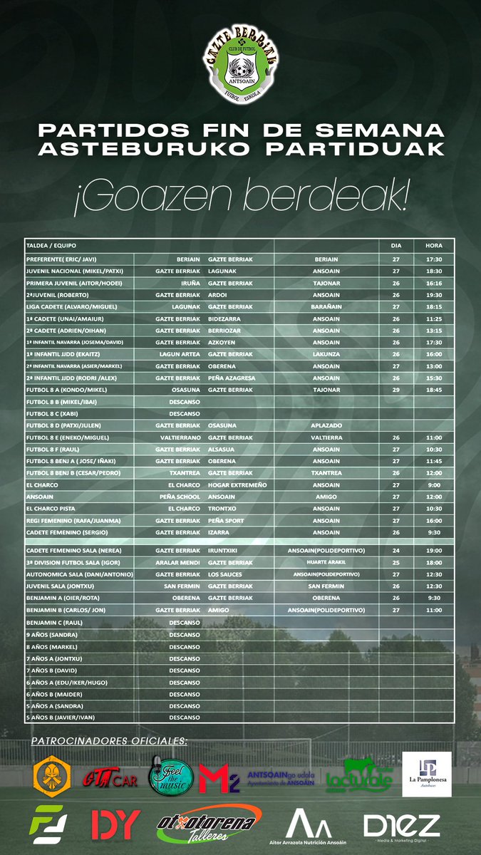 🗓️ Estos son nuestros señalamientos para este fin de semana del 26 y 27 de Abril.

¡Tod@s junt@s, Goazen Berdeak!🟩