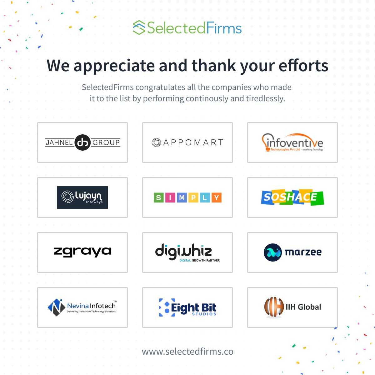 SelectedFirms sends shoutouts to all the Web Development companies globally!

🏆 : bit.ly/4joHn5q

Congratulations!

🎯 <a href="/ZgrayaDigital/">Zgraya Digital</a> 
🎯 <a href="/digiwhiz/">Digiwhiz - Digital Growth Partner</a>  
🎯 <a href="/marzeelabs/">Marzee</a> 
🎯 <a href="/nevina_infotech/">Nevina infotech Pvt. Ltd.</a> 
🎯 <a href="/eightbitstudios/">Eight Bit Studios</a> 
🎯 <a href="/IIH_Global/">IIH Global</a>