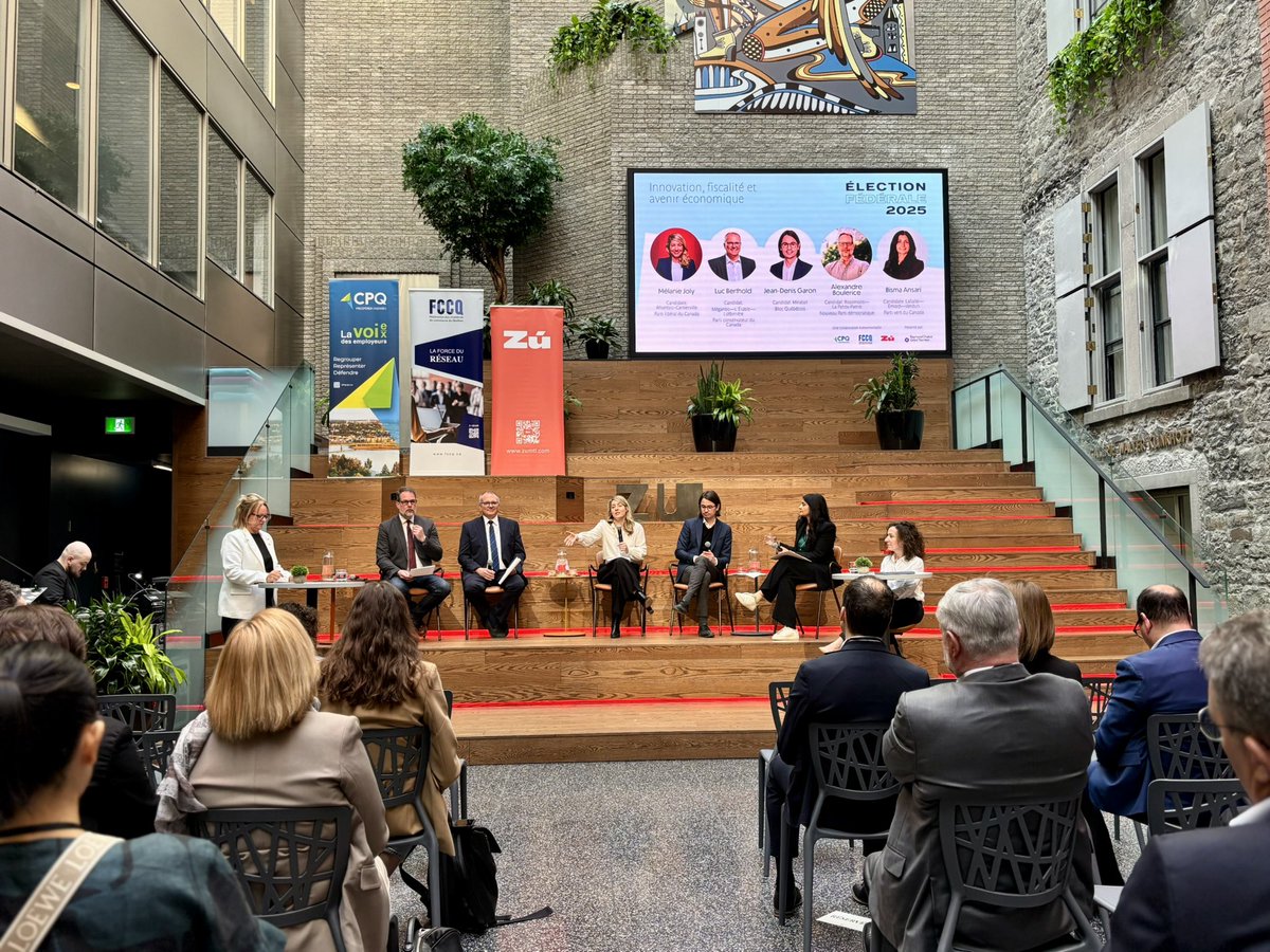 Mélanie Joly (@melaniejoly) on Twitter photo Merci à la <a href="/FCCQ/">Fédération des chambres de commerce du Québec</a> et au <a href="/conseilpatronat/">Conseil du patronat</a> pour l’invitation au débat économique. Des échanges essentiels pour bâtir un Québec et un Canada prospères, innovants et compétitifs. Le plan libéral est le plus crédible, réaliste et responsable pour y parvenir. Merci à la <a href="/FCCQ/">Fédération des chambres de commerce du Québec</a> et au <a href="/conseilpatronat/">Conseil du patronat</a> pour l’invitation au débat économique. Des échanges essentiels pour bâtir un Québec et un Canada prospères, innovants et compétitifs. Le plan libéral est le plus crédible, réaliste et responsable pour y parvenir.