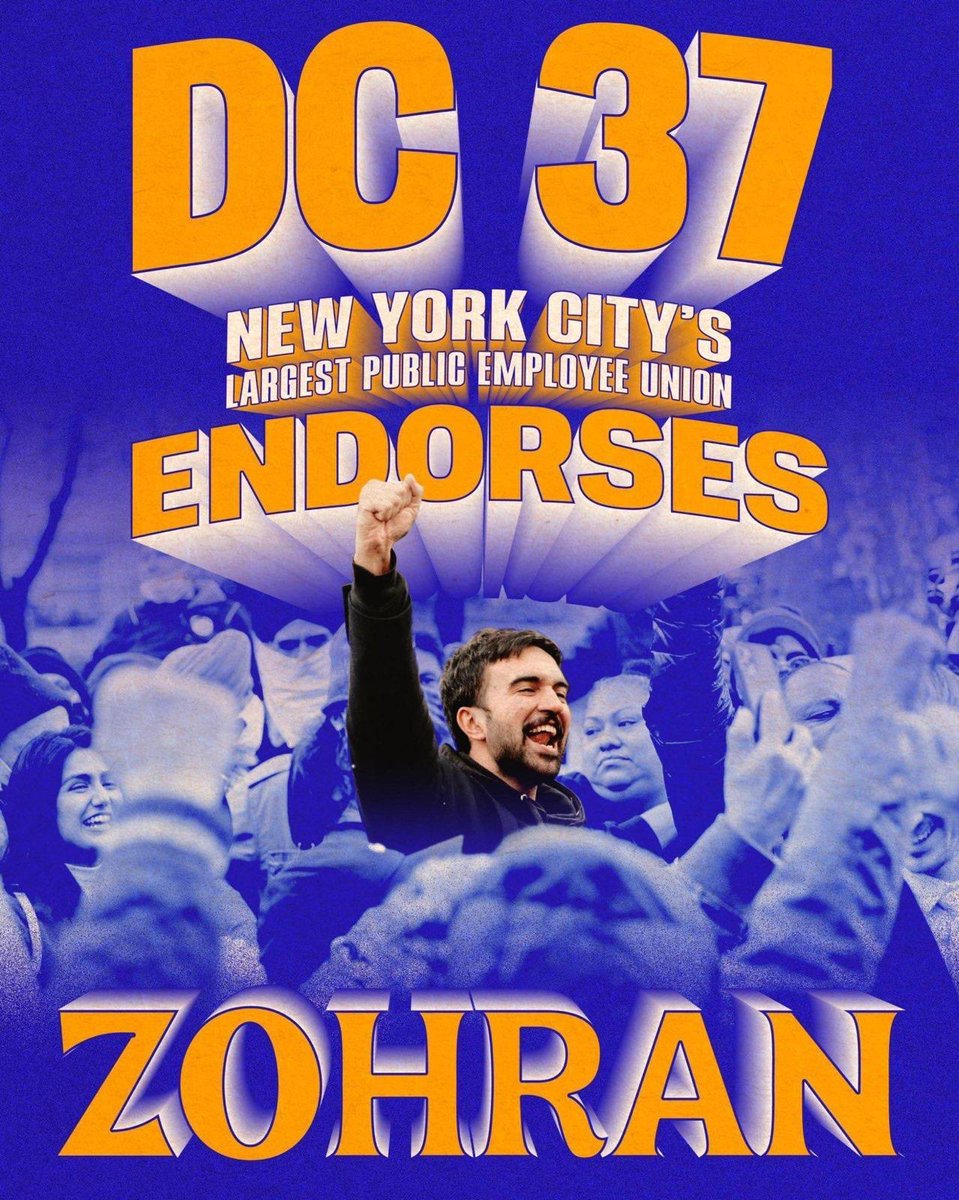 Zohran Kwame Mamdani (@zohrankmamdani) on Twitter photo I am honored that the people who make this city run trust me to run this city.
We are on a mission to lower the cost of living for working class New Yorkers, and with the support of the city’s largest municipal union, we are ready to win.
Thank you <a href="/DC37nyc/">District Council 37 #UnionStrong</a>. I am honored that the people who make this city run trust me to run this city.
We are on a mission to lower the cost of living for working class New Yorkers, and with the support of the city’s largest municipal union, we are ready to win.
Thank you <a href="/DC37nyc/">District Council 37 #UnionStrong</a>.