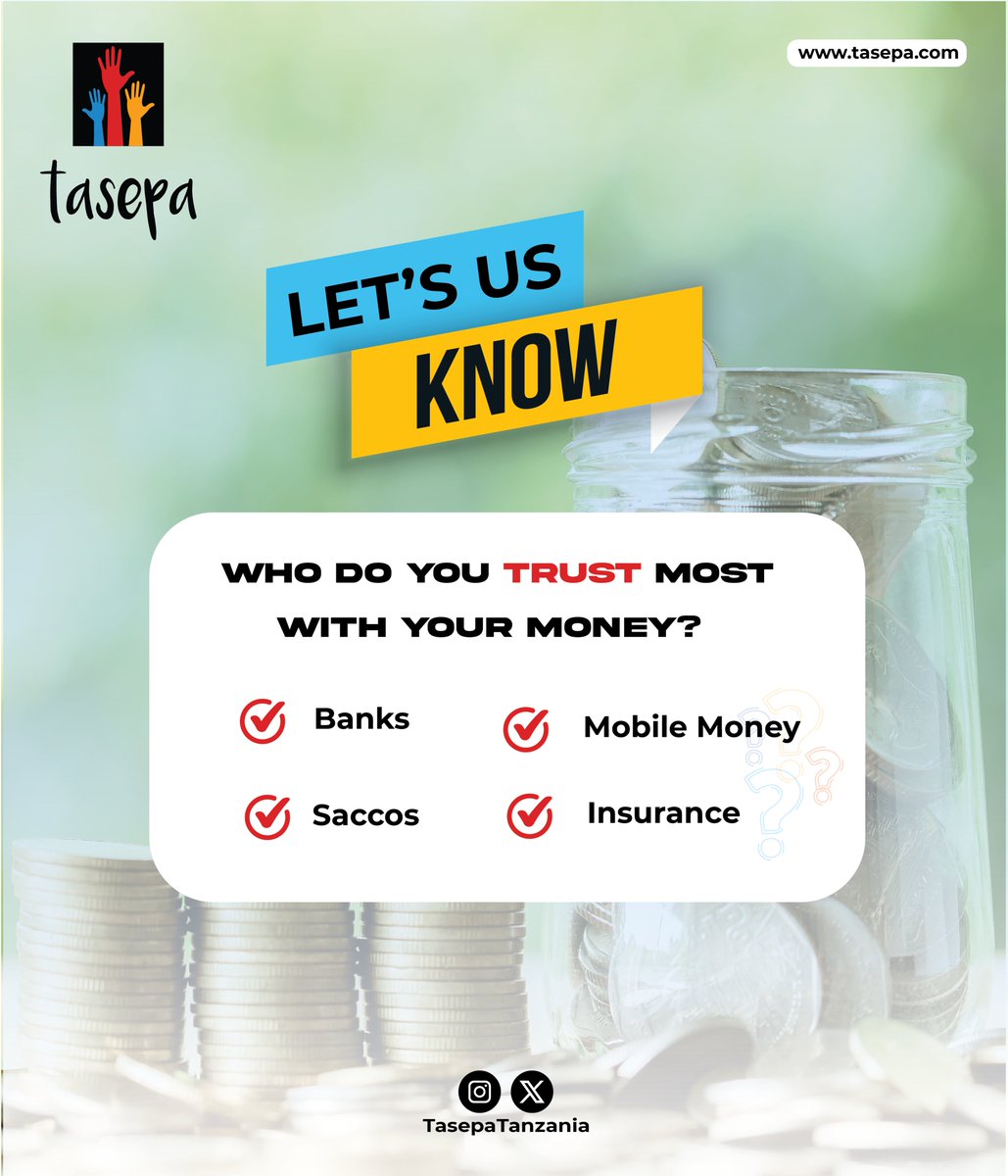 Let's talk trust! 💰 Who do you trust most with your money? Banks, Mobile Money, Saccos, or Insurance? Let us know in the comments!