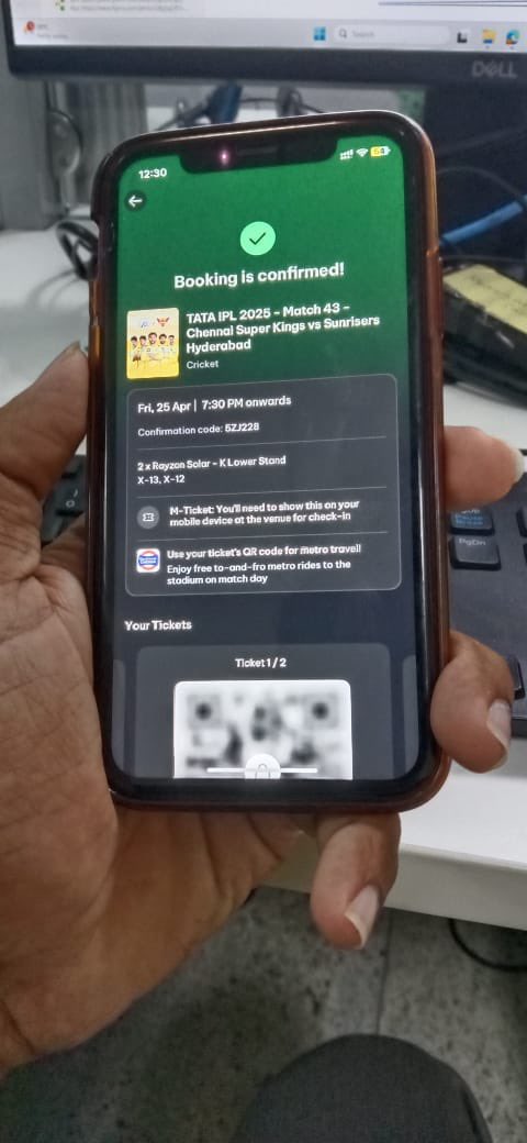 Vishal0420002's tweet photo. CSK vs SRH 

STAND : K LOWER

2 tickets are available and selling it for MRP price. 

Whatsapp: 7010530487

DM soon.

#csk #srh #CSK #CSKvsSRH #ipl #IPL2025 #ipltickets #Dhoni #MSDhoni𓃵 #ticket #chepauk https://t.co/QFQPglrG7r