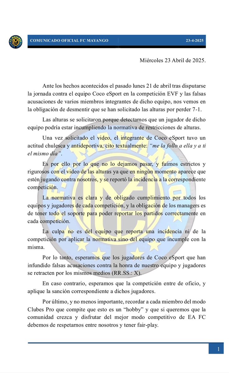 COMUNICADO OFICIAL.
@Official_EVF