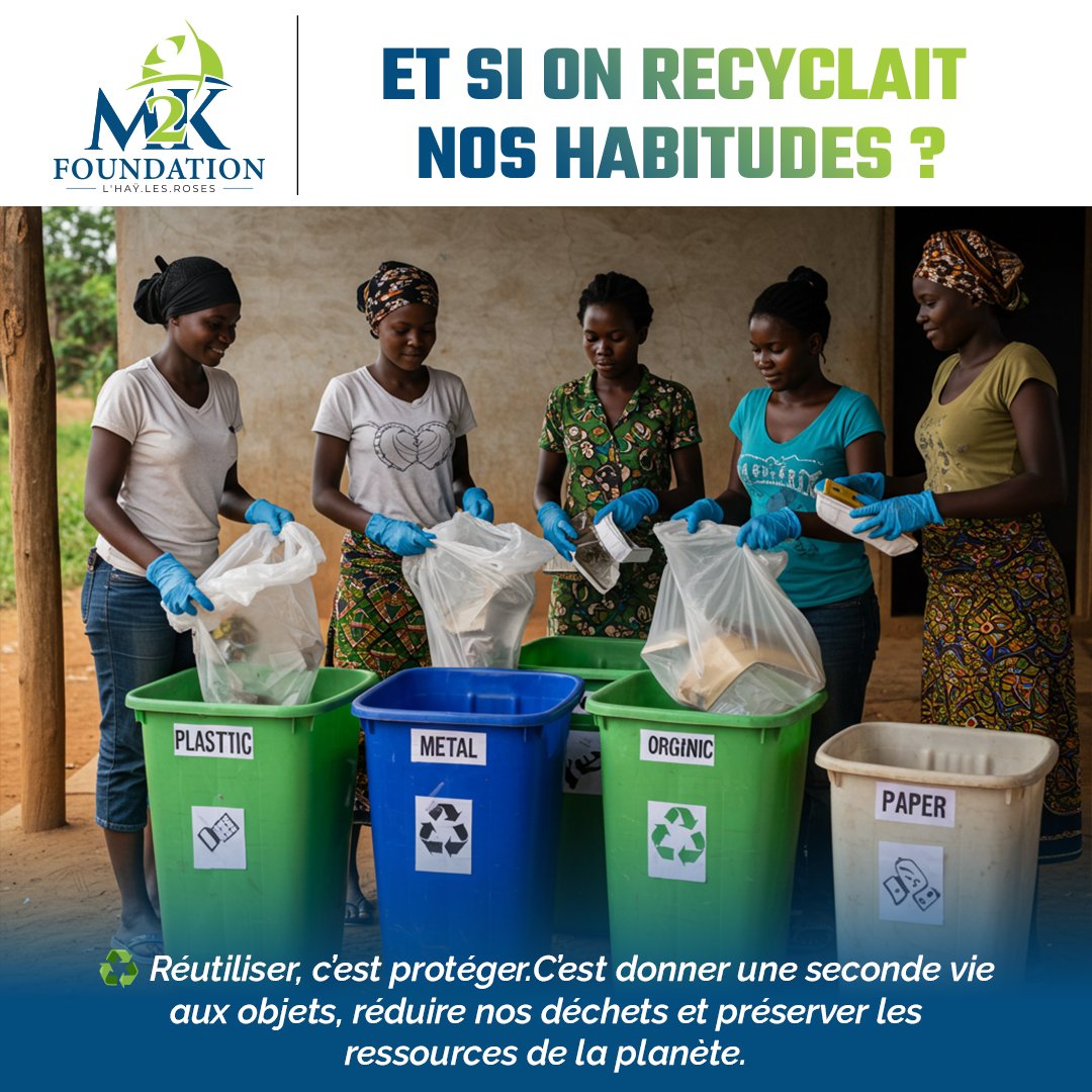 M2KFoundation's tweet photo. 🛍 Et si on recyclait nos habitudes ?
♻️ Une bouteille = 450 ans de pollution.
🌱 Recycler. Réutiliser. Réparer. Chaque geste compte.

💬 Quel objet vas-tu réutiliser cette semaine ?
#ÉcologieM2K #AgirPourLaPlanète #RecyclageCréatif #FondationM2K https://t.co/nGFK1vcsNH