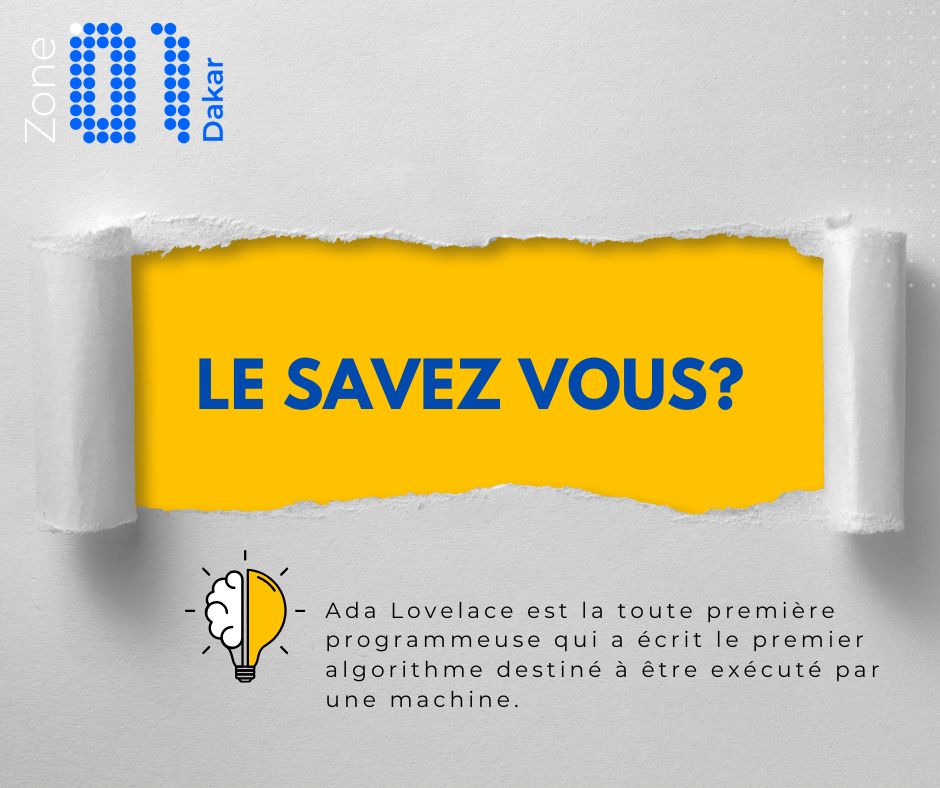 z01Dakar's tweet image. Hello,

Connaissez-vous la première programmeuse ?

#CultureNumérique

#CompétencesDuFutur

#FormationDigitale

#TechAfrique

#DeveloppeurFullStack

#Zone01

#Inspiration
