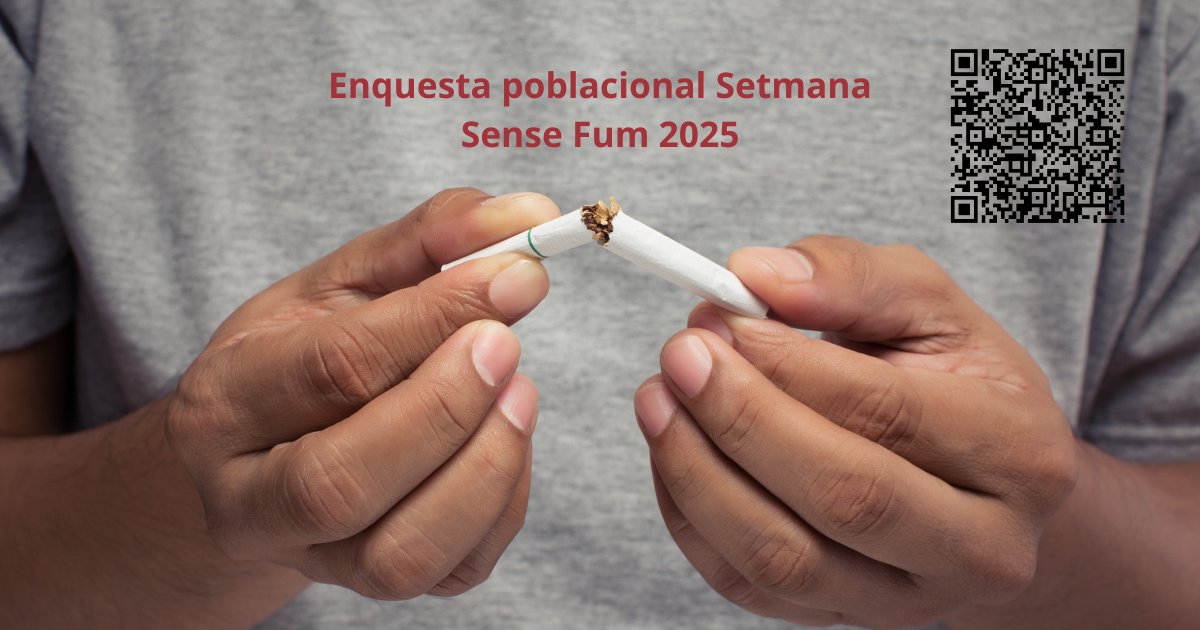 📢 Atenció! Ampliat el termini fins al 25 d'abril per participar en l'enquesta poblacional de la XXVI Setmana Sense Fum.

Enguany, la #ssfcat25 té el lema "Que la salut sigui el teu premi" 

Només si tens + 14 anys.

🔗 forms.office.com/e/uS7ytRv7U6 

<a href="/SumaSalutASPCAT/">SumaSalut</a>
<a href="/CAMFiC/">🌳CAMFiC</a>
<a href="/AIFICC/">AIFICC</a>