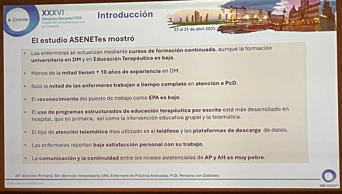 Estudio ASENETes mostró numerosos aspectos importantes a mejorar a destacar la pobre comunicación entre primaria, hospitalaria y especializada. Gracias <a href="/cyoldi/">Carmen Yoldi 🅰️1️⃣ YA!!</a> por la exposición #SEDiab2025