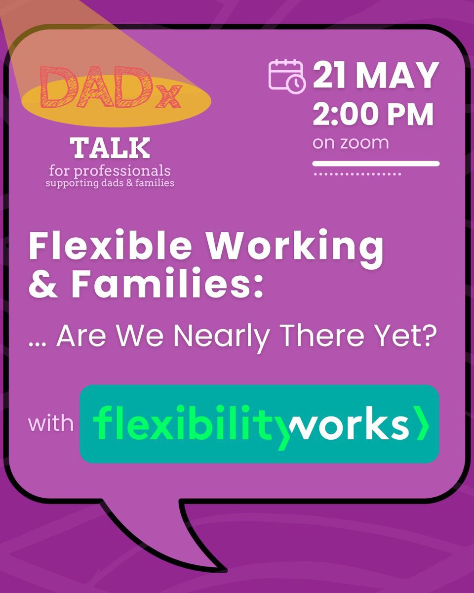 Fathers Network Scot (@fathersnetscot) on Twitter photo Join us at our next DADx as <a href="/flex_works/">Flexibility Works</a> shares the latest insights from over 1,000 working and job-seeking parents.
Find out what’s helping Scottish families and what still needs to change!
🗓️ May 21st 🕒 2-3PM
⬇️ Don’t miss it — save your spot!
us02web.zoom.us/meeting/regist… Join us at our next DADx as <a href="/flex_works/">Flexibility Works</a> shares the latest insights from over 1,000 working and job-seeking parents.
Find out what’s helping Scottish families and what still needs to change!
🗓️ May 21st 🕒 2-3PM
⬇️ Don’t miss it — save your spot!
us02web.zoom.us/meeting/regist…