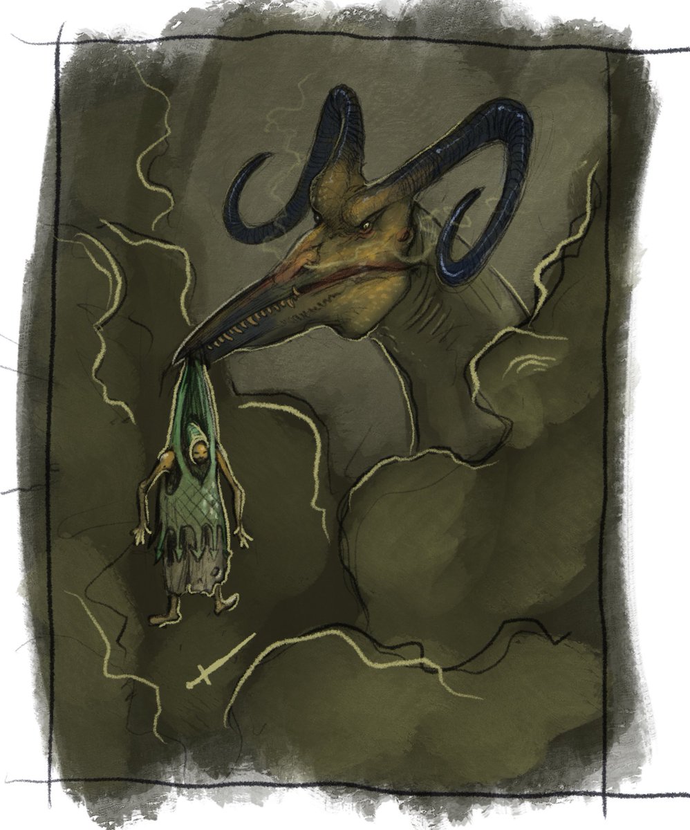 “Hang in there!” 
20 min speedpaint of an Uor Scalepriest. While his chants repel the Hushmurmur’s nightly raids, it seems this specimen is not so easily deterred.