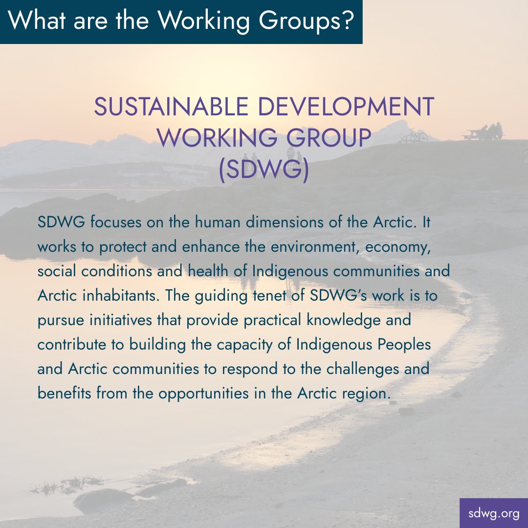 Get to know the Arctic Council Working Groups!

🔎Today’s spotlight: SDWG – Sustainable Development Working Group 

SDWG focuses on people, prioritizing the well-being, health &amp; sustainability of Arctic communities 🏠

🔗 Learn more: sdwg.org