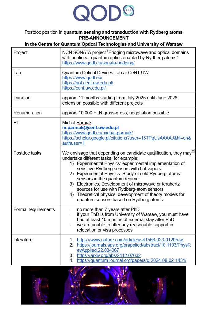 We will be looking for a postdoc soon, please contact me if you're interested!
qodl.eu/wp-content/upl…

We have exciting project with Rydberg atoms, sensing and quantum information processing ahead of us!