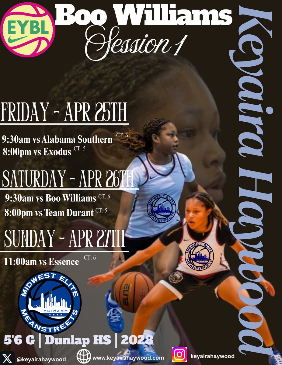 Keyaira Haywood (@keyairahaywood) on Twitter photo Looking forward to the Boo Williams tournament this weekend. Come and check us out.
<a href="/mwehoops_eybl/">Midwest Elite Meanstreets EYBL</a> <a href="/Dunlap_GirlsBB/">Dunlap Girls Basketball</a> <a href="/mikemillsnc/">Mike Mills WBB College Recruiting</a> Looking forward to the Boo Williams tournament this weekend. Come and check us out.
<a href="/mwehoops_eybl/">Midwest Elite Meanstreets EYBL</a> <a href="/Dunlap_GirlsBB/">Dunlap Girls Basketball</a> <a href="/mikemillsnc/">Mike Mills WBB College Recruiting</a>