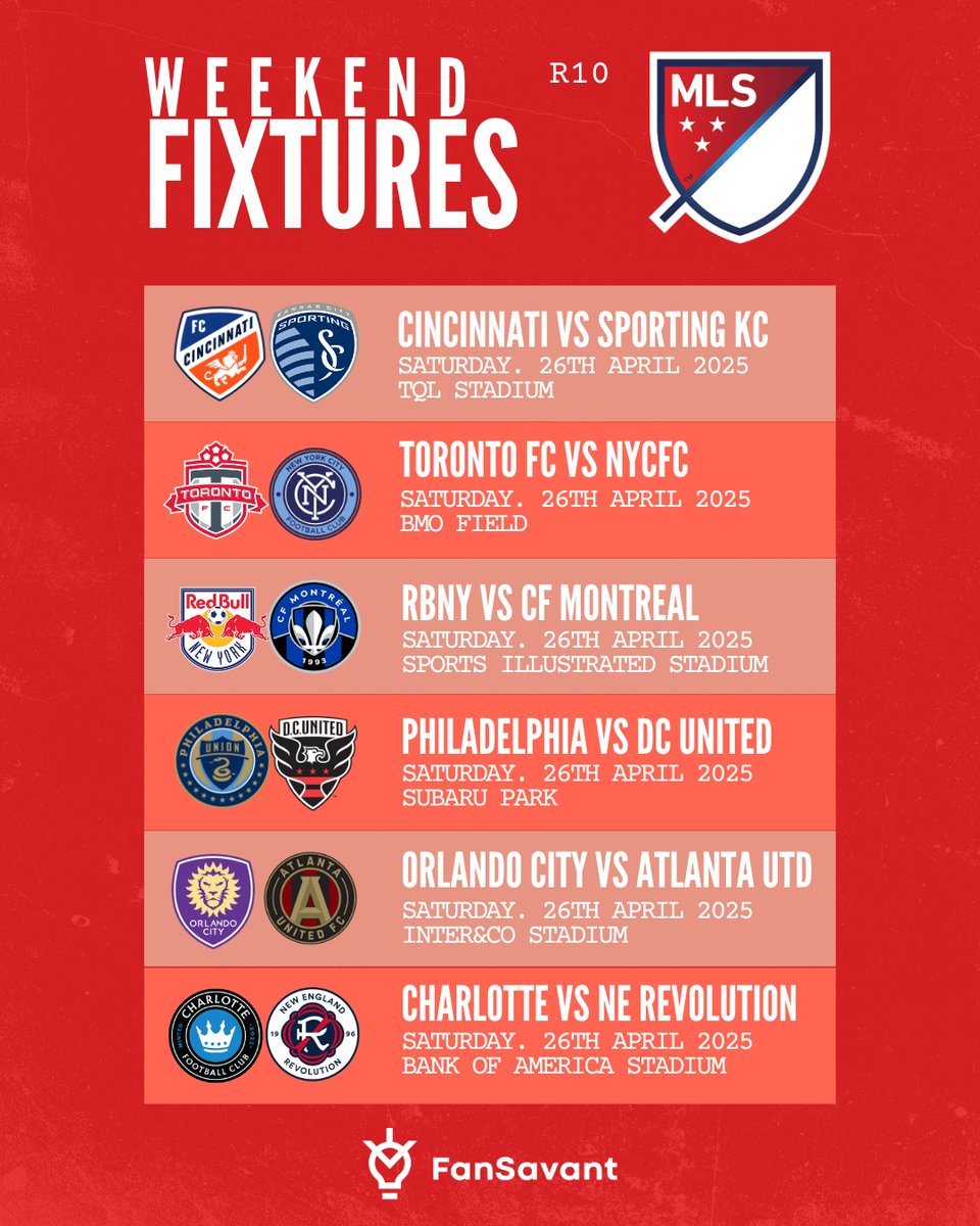 FanSavantNews's tweet photo. Up next in Round 10 🙌
#MLS #MajorLeagueSoccer https://t.co/jsIk6OVMpW
