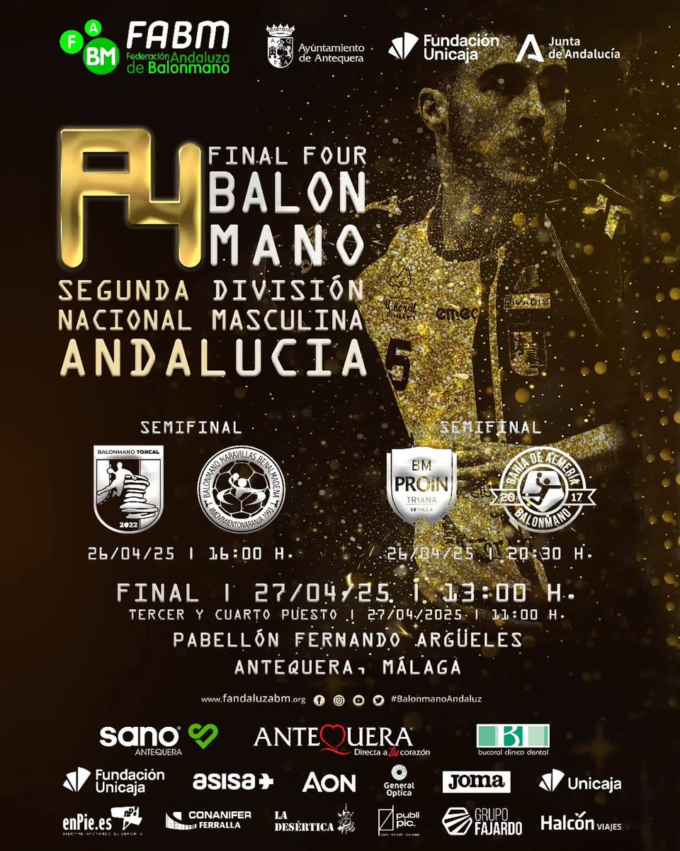 🪄 ¡Presentado en #Antequera el cartel de la F4 de #2NacMasc!

📌 La localidad malagueña acogerá este fin de semana la Fase Final por el título 🏆💪

🤾‍♂️ <a href="/TorcalBalonmano/">Sano Antequera Balonmano Torcal</a>
🤾‍♂️ <a href="/MaravillasBm/">BM Maravillas Benalmádena</a>
🤾‍♂️ <a href="/bm_prointegrada/">Cajasol Sevilla BM Proin</a>
🤾‍♂️ <a href="/bmbahiadalmeria/">CBM BAHÍA DE ALMERÍA</a>

📹 ¡Todos los partidos en directo por nuestro canal