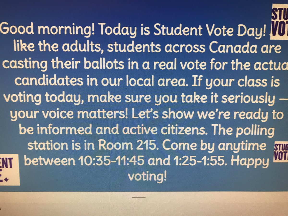 tdsb_Hillcrest's tweet photo. Our students are ready to let their voices be heard during today’s #Studentvote @CIVIX_Canada @shelleylaskin https://t.co/IMmh1os5wt