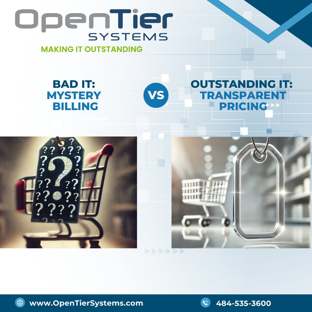 OpenTierSystems's tweet photo. Tired of unexpected charges from your MSP? Discover the difference with Open Tier Systems where transparency meets true value. Ready to elevate your IT experience? Let's connect! https://t.co/wGMS4mNT2d

#ITBilling #TrustUs #OpenTierSystems #MakingITOutstanding #ManagedIT https://t.co/h5qL41vqbN