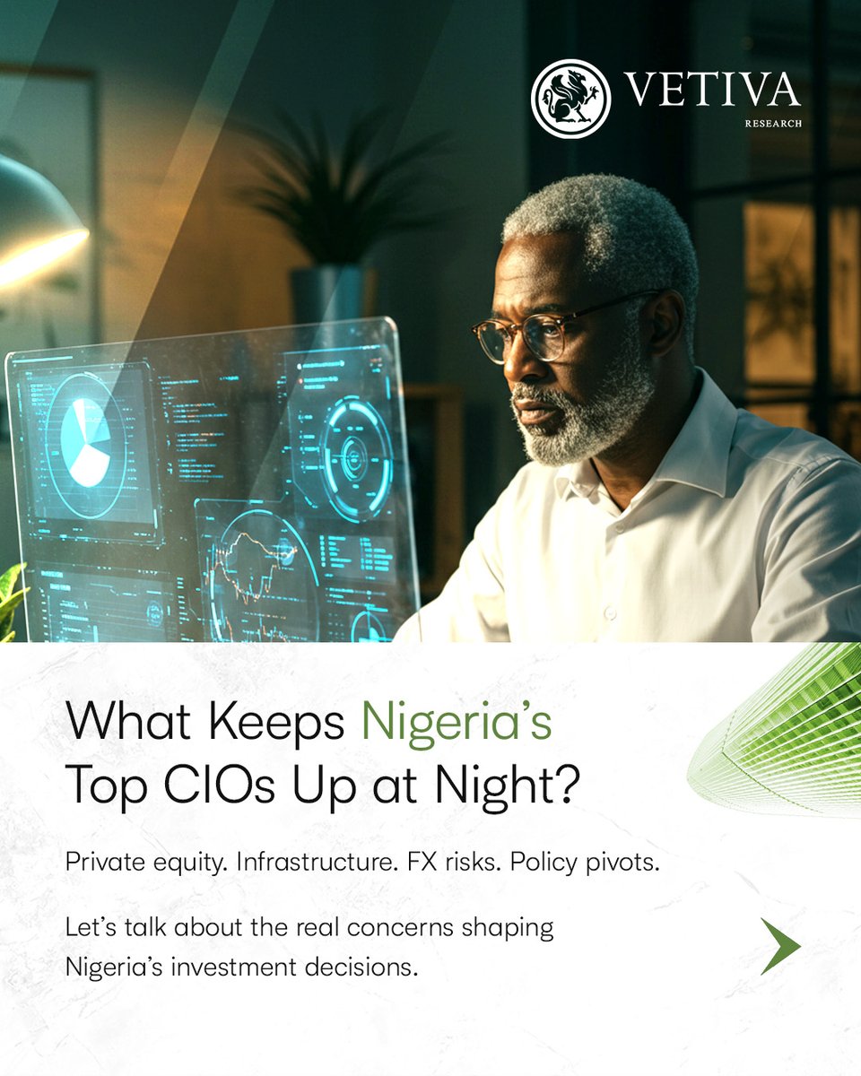 vetivaonline's tweet photo. What’s keeping Nigeria’s top CIOs up at night?

Join the discussion on Thursday, 24th of April, 2025.
Use this link: https://t.co/m9usuPwim4

#InvestingInNigeria #CIOInsights #PrivateEquity #Vetiva #InvestmentOpportunities https://t.co/DHAD7UKWDd