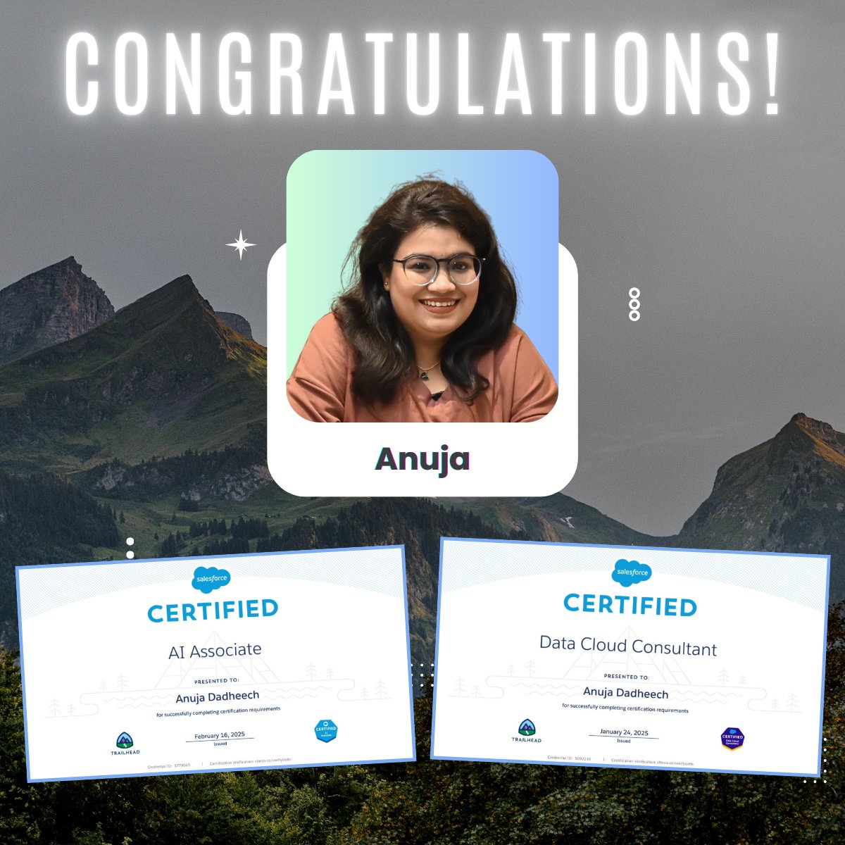 concretios's tweet photo. 🎉 Congratulations #DataCloudConsultant & #AIAssociate - Anuja https://t.co/PT5GDNm1kP