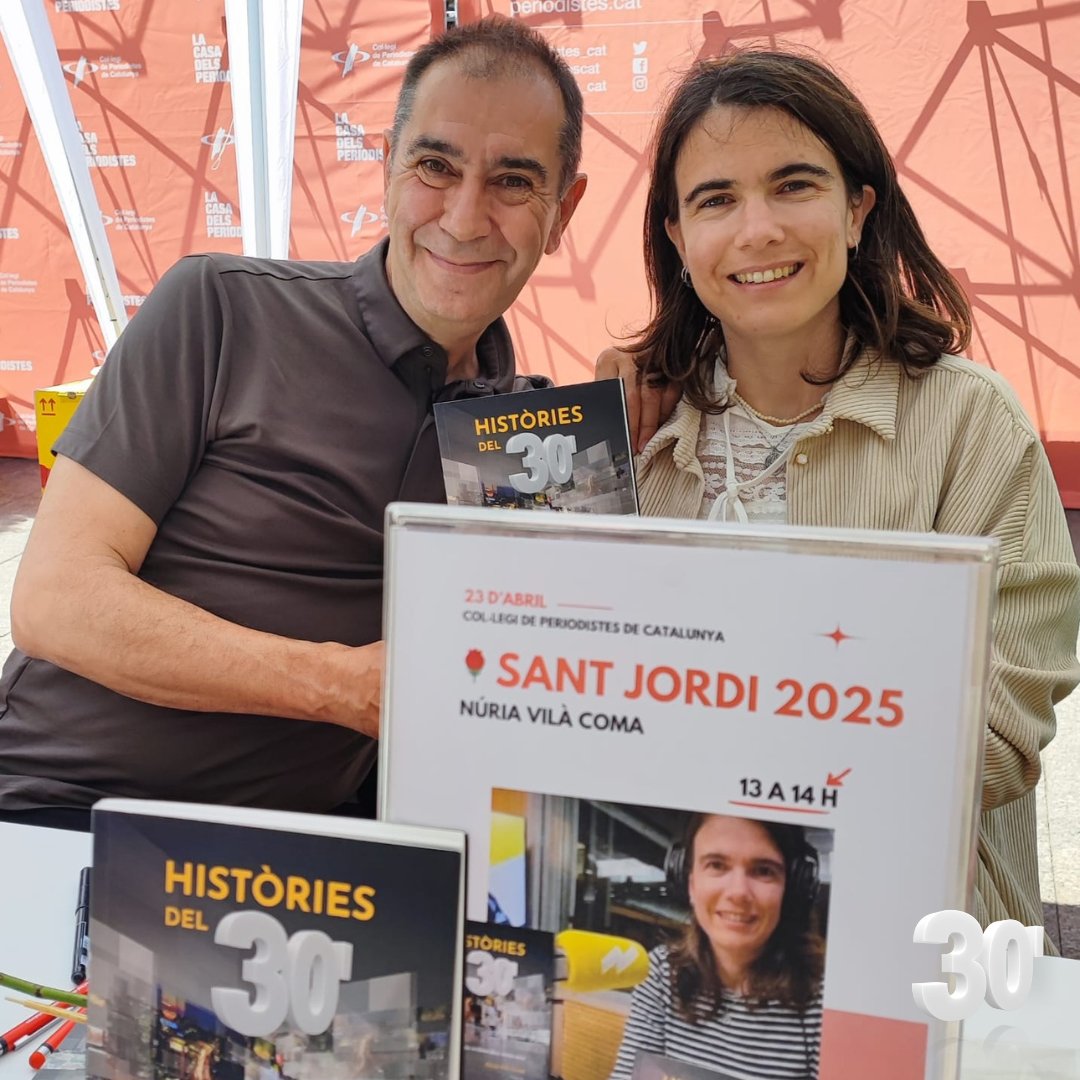 🌹📚Feliç Sant Jordi!!

Aquesta tarda, la <a href="/nurivilcom/">núria vilà coma</a>, autora del llibre "Històries del 30'", signarà exemplars amb <a href="/Quatrecantons/">Carles Solà</a> a Barcelona #SantJordi2025 #SantJordi3Cat #30minuts3Cat

🕕18-19h Ass. Sant Camil
🕖19-20h Pagès Editors

🔗3cat.cat/3cat/30-minuts/