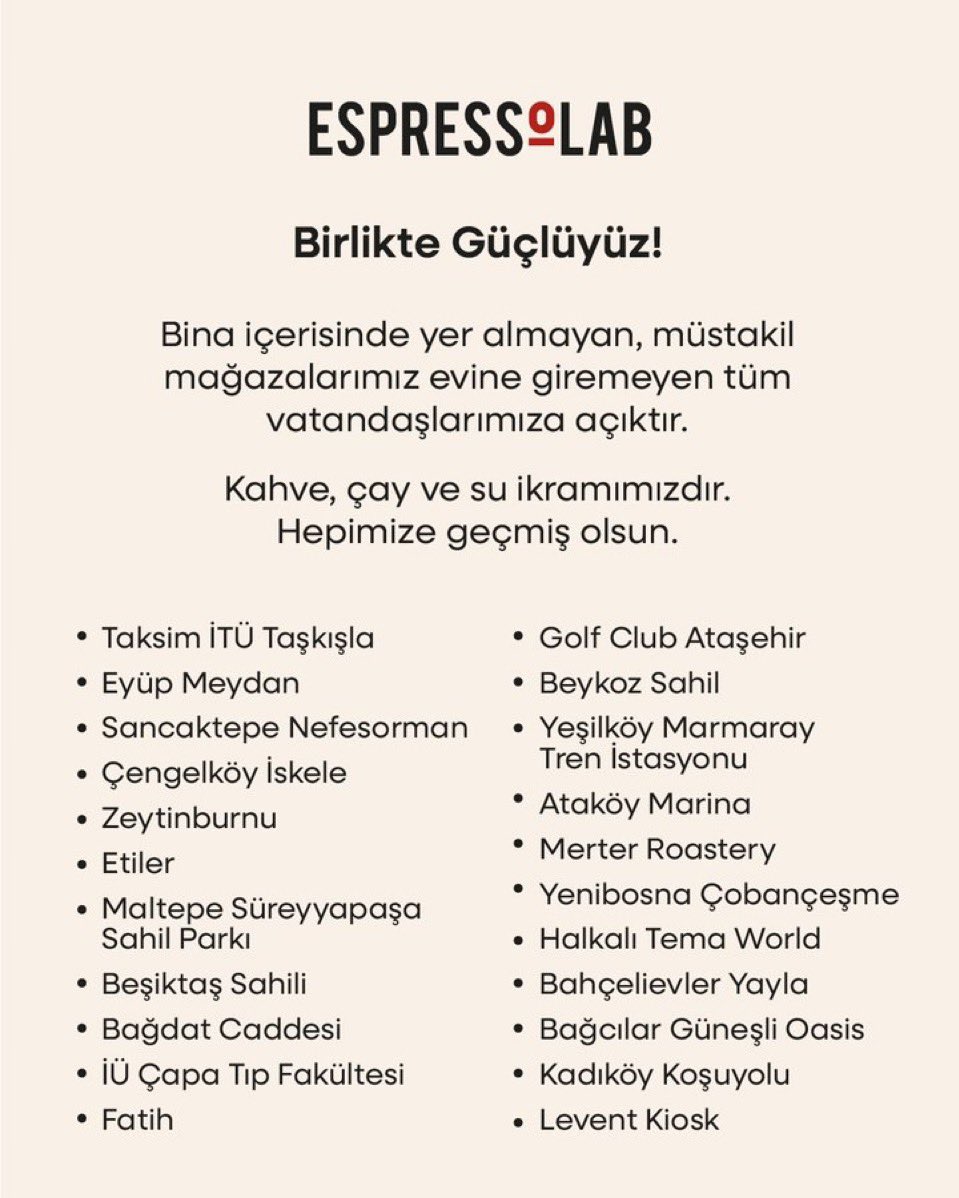 Biz Filistin'de katledilen bebekler için Starbucks'ı boykot ederken bizimle alay edenler, 

biz yerli markamız diye sahip çıkarken, Espressolab'ı boykot edenler azıcık da olsa utandınız mı acaba? 

Sahi o çok sevdiğiniz ve destek olduğunuz Starbucks nerede ? 
#deprem