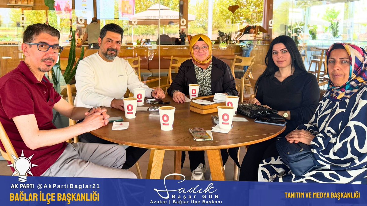 Mekan keyfi, ekip ruhuyla güzel!

AK Parti Bağlar İlçe Başkanlığı ailesi olarak;

• İlçe Başkanımız Av. Sadık Başar Gür
• Siyasi ve Hukuki İşler Birim Başkanımız Necla Uysan
• Sivil Toplum ve Halkla İlişkiler Birim Başkanımız Dilek Almaz
• Seçim İşleri Başkanımız Hanefi