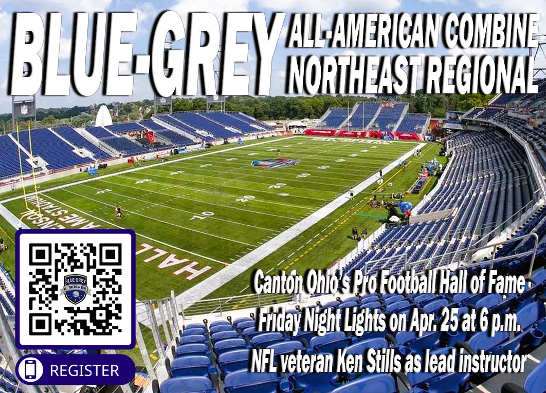 Blue-Grey All-American Bowl (@bluegreyfb) on Twitter photo Another action-packed weekend ahead on the nationwide tour, with the #BlueGreyFootball All-American Combine (Northeast Regional) taking place on Apr. 25. Registration is still open. Another action-packed weekend ahead on the nationwide tour, with the #BlueGreyFootball All-American Combine (Northeast Regional) taking place on Apr. 25. Registration is still open.