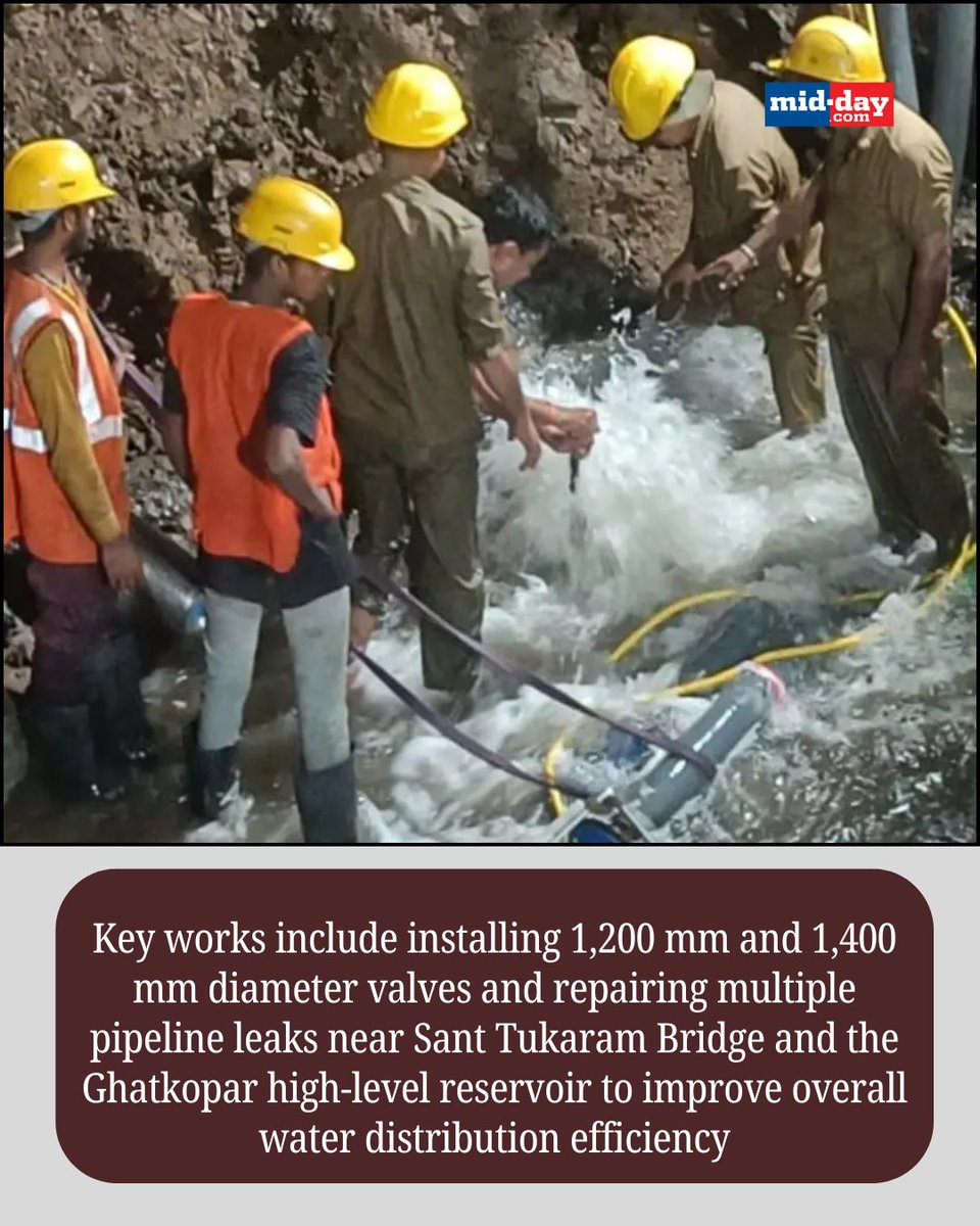 mid_day's tweet photo. The Brihanmumbai Municipal Corporation (BMC) has planned essential water supply works in Ghatkopar (West), starting from 10 AM on Saturday for 24 hours. 

Water supply in parts of the N and L divisions will remain suspended during this period. 

#BMCAlert #MumbaiUpdate #WaterDisruption #CivicNotice 

https://t.co/SZbp3sexZh