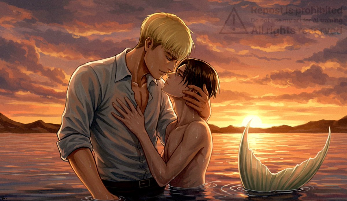 人魚エルリ #eruri #aot #erwin #levi