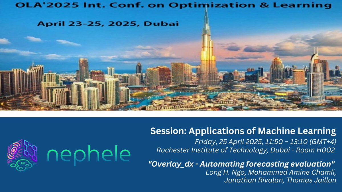 Nephele Project (@nepheleproject) on Twitter photo PAPER ACCEPTED | The paper "Overlay_dx - Automating forecasting evaluation" with acknowledgement to <a href="/NepheleProject/">Nephele Project</a> will be presented at the International Conference in Optimization and Learning #OLA2025
🗓️ 25/04/2025 🕛11h50 (GMT+4)
📍 Dubai
Info:
▶️ola2025.sciencesconf.org/resource/page/… PAPER ACCEPTED | The paper "Overlay_dx - Automating forecasting evaluation" with acknowledgement to <a href="/NepheleProject/">Nephele Project</a> will be presented at the International Conference in Optimization and Learning #OLA2025
🗓️ 25/04/2025 🕛11h50 (GMT+4)
📍 Dubai
Info:
▶️ola2025.sciencesconf.org/resource/page/…