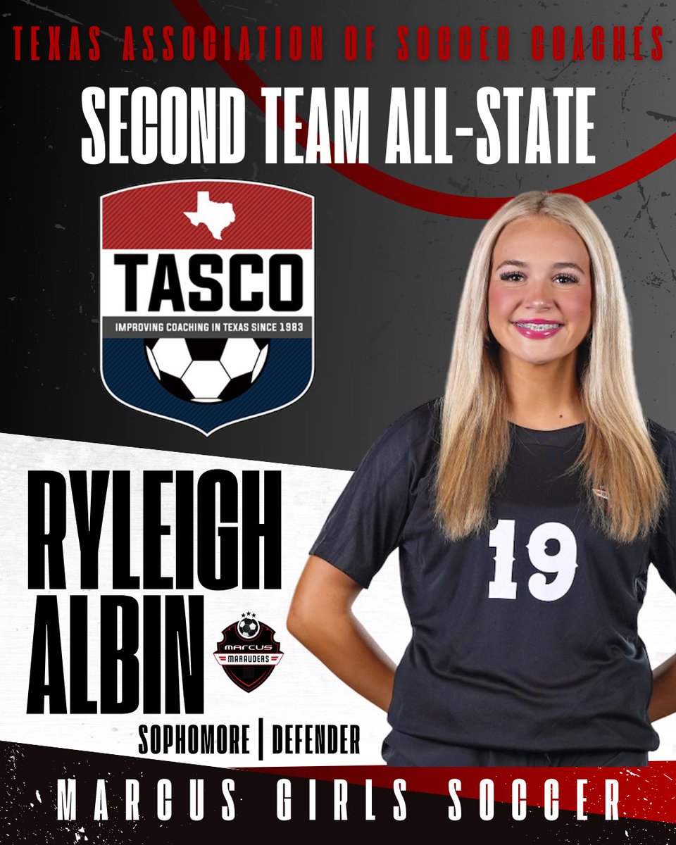 Marcus_MMFCG's tweet photo. Congratulations to our 2025 TASCO selections voted on by Region I coaches!

Aubrey Tipton - 2nd Team All-State
Ryleigh Albin - 2nd Team All-State
Maddie Hayes - Honorable Mention All-State
Piper Garcia - First Team All-Region

We are so proud of you, girls! https://t.co/f03odDN6qf