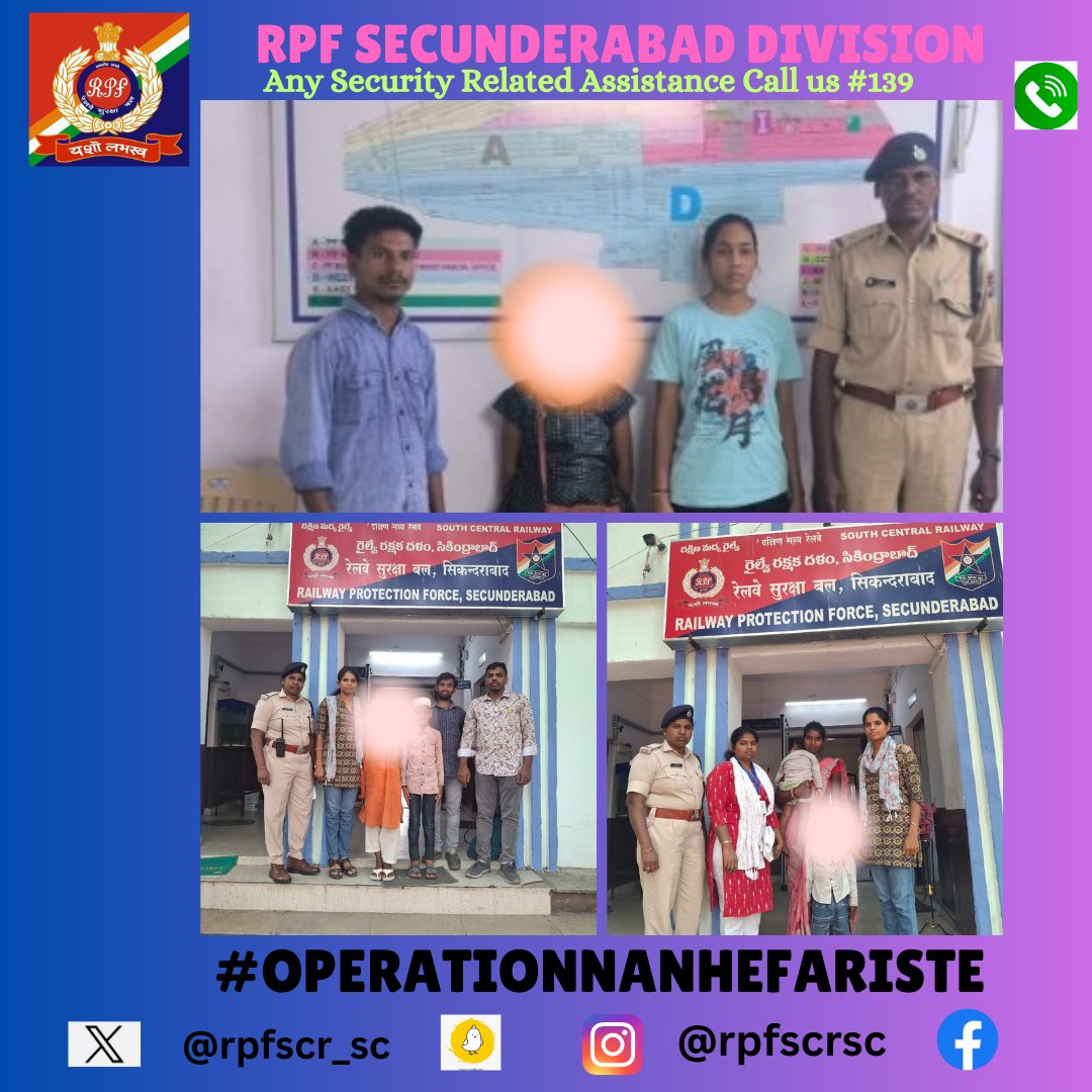 rpfscr_sc's tweet photo. #OPERATIONNANHEFARISTE: Swift action by #RPFSC! 3 minors (11-yr-old girl & 13, 11, 5-yr-old boys) rescued at #HYB & #SCstations. Safely reunited or sent to child care as per CWC orders.
#RPFSC #ChildSafety #IndianRailways https://t.co/aizMV1HI9D